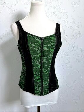 Green Lace Corset Top Fairy Goth Whimsigoth Bustier Zip L